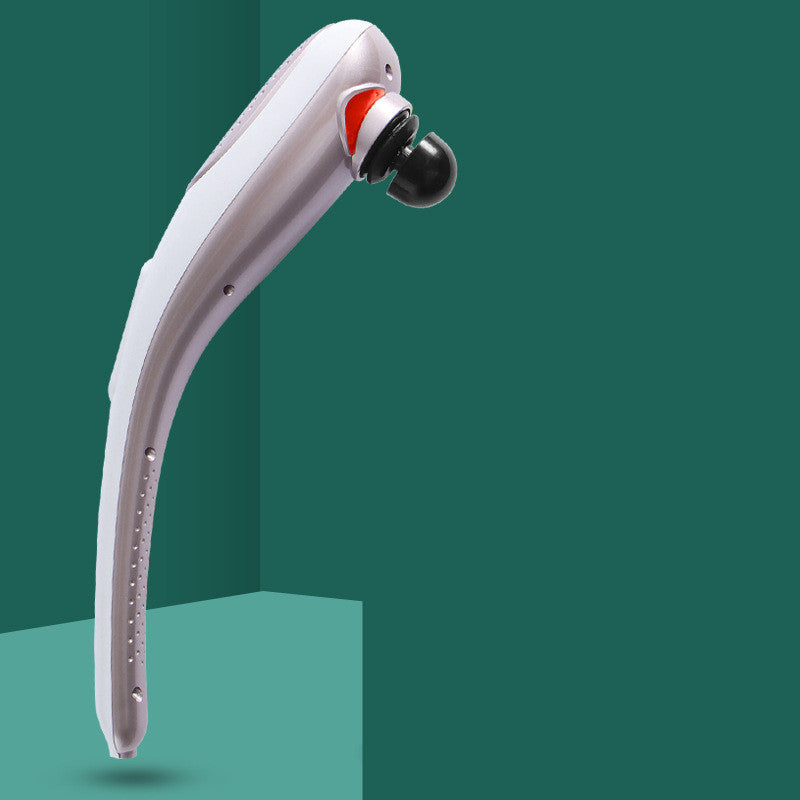 Side view of white New Rechargeable Massager Massage; compact electric massager with dual-head attachment for deep tissue relief.